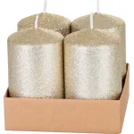 Set 4 lumanari advent cilindrice sampanie cu sclipici, 4,8x8 cm