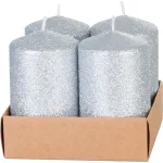 Lumanari advent MagicHome argintii cu sclipici, 4,8x8 cm, set 4 buc