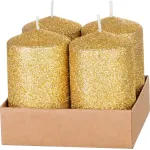 Set 4 lumânări advent aurii cu sclipici MagicHome, 4,8x8 cm