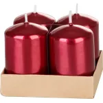 Set 4 lumanari advent cilindrice rosii metalizate 4x6 cm MagicHome