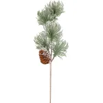 Crenguță decorativă de brad cu con și efect nins, 29 cm