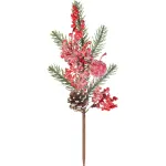 Crenguță decorativă de Crăciun MagicHome, roșie, cu bobițe, 33 cm