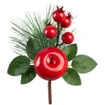 Crenguta decorativa de Craciun cu mar rosu si frunze verzi, 14 cm