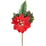 Crenguță decorativă de Crăciun cu poinsettia roșie, 18 cm