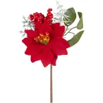 Crenguță decorativă de Crăciun cu poinsettia roșie, 19 cm