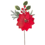 Crenguță decorativă de Crăciun cu poinsettia roșie, 24 cm