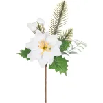 Crenguță decorativă de Crăciun cu poinsettia albă, 24 cm
