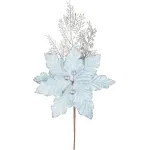 Crenguță decorativă de Crăciun cu floare poinsettia albastru-argintiu 27 cm