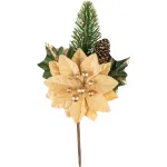 Crenguță decorativă de Crăciun cu poinsettia aurie MagicHome, 18 cm