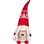 Decoratiune Craciun spiridus fetita textil, rosu-bej, 15x17x45 cm