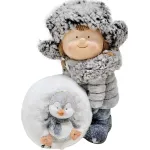 Decorațiune de Crăciun LED cu fetiță, glob de zăpadă și pinguin, 33,5 cm