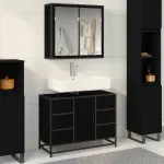 Set de mobilier pentru baie 2 pcs Stejar Negru Lemn compozit GartenMobel Dekor