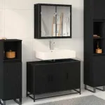 Set de mobilier pentru baie 2 pcs Stejar Negru Lemn compozit GartenMobel Dekor