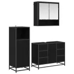 Set de mobilier pentru baie 3 pcs Stejar Negru Lemn compozit GartenMobel Dekor
