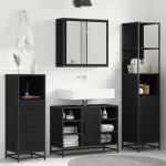 Set de mobilier pentru baie 3 pcs Stejar Negru Lemn compozit GartenMobel Dekor