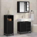 Set de mobilier pentru baie 3 pcs Stejar Negru Lemn compozit GartenMobel Dekor