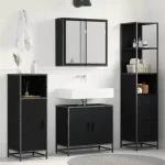 Set de mobilier pentru baie 3 pcs Stejar Negru Lemn compozit GartenMobel Dekor