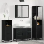 Set de mobilier pentru baie 3 pcs Stejar Negru Lemn compozit GartenMobel Dekor