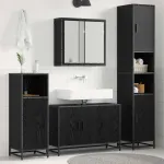Set de mobilier pentru baie 3 pcs Stejar Negru Lemn compozit GartenMobel Dekor