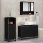 Set de mobilier pentru baie 3 pcs Stejar Negru Lemn compozit GartenMobel Dekor