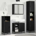 Set de mobilier pentru baie 3 pcs Stejar Negru Lemn compozit GartenMobel Dekor