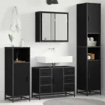 Set de mobilier pentru baie 4 pcs Stejar Negru Lemn compozit GartenMobel Dekor