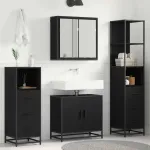 Set de mobilier pentru baie 4 pcs Stejar Negru Lemn compozit GartenMobel Dekor