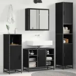 Set de mobilier pentru baie 4 pcs Stejar Negru Lemn compozit GartenMobel Dekor