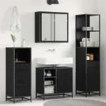 Set de mobilier pentru baie 4 pcs Stejar Negru Lemn compozit GartenMobel Dekor