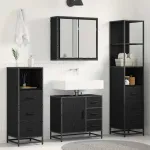 Set de mobilier pentru baie 4 pcs Stejar Negru Lemn compozit GartenMobel Dekor