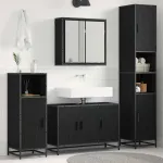 Set de mobilier pentru baie 4 pcs Stejar Negru Lemn compozit GartenMobel Dekor