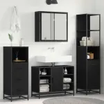 Set de mobilier pentru baie 4 pcs Stejar Negru Lemn compozit GartenMobel Dekor