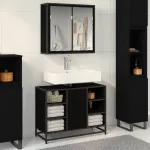 Set de mobilier pentru baie 2 pcs Stejar Negru Lemn compozit GartenMobel Dekor