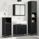 Set de mobilier pentru baie 3 pcs Stejar Negru Lemn compozit GartenMobel Dekor