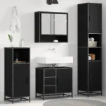 Set de mobilier pentru baie 3 pcs Stejar Negru Lemn compozit GartenMobel Dekor