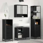 Set de mobilier pentru baie 3 pcs Stejar Negru Lemn compozit GartenMobel Dekor
