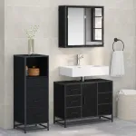 Set de mobilier pentru baie 3 pcs Stejar Negru Lemn compozit GartenMobel Dekor