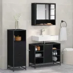 Set de mobilier pentru baie 3 pcs Stejar Negru Lemn compozit GartenMobel Dekor