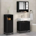 Set de mobilier pentru baie 3 pcs Stejar Negru Lemn compozit GartenMobel Dekor