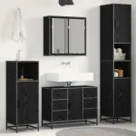 Set de mobilier pentru baie 3 pcs Stejar Negru Lemn compozit GartenMobel Dekor