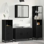 Set de mobilier pentru baie 3 pcs Stejar Negru Lemn compozit GartenMobel Dekor