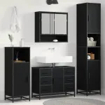 Set de mobilier pentru baie 3 pcs Stejar Negru Lemn compozit GartenMobel Dekor