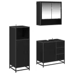 Set de mobilier pentru baie 3 pcs Stejar Negru Lemn compozit GartenMobel Dekor