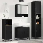 Set de mobilier pentru baie 3 pcs Stejar Negru Lemn compozit GartenMobel Dekor