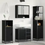 Set de mobilier pentru baie 3 pcs Stejar Negru Lemn compozit GartenMobel Dekor