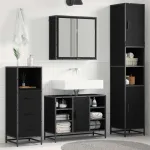 Set de mobilier pentru baie 3 pcs Stejar Negru Lemn compozit GartenMobel Dekor