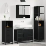 Set de mobilier pentru baie 3 pcs Stejar Negru Lemn compozit GartenMobel Dekor