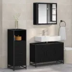 Set de mobilier pentru baie 3 pcs Stejar Negru Lemn compozit GartenMobel Dekor
