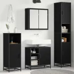 Set de mobilier pentru baie 4 pcs Stejar Negru Lemn compozit GartenMobel Dekor
