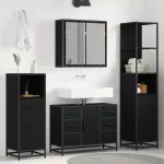 Set de mobilier pentru baie 4 pcs Stejar Negru Lemn compozit GartenMobel Dekor